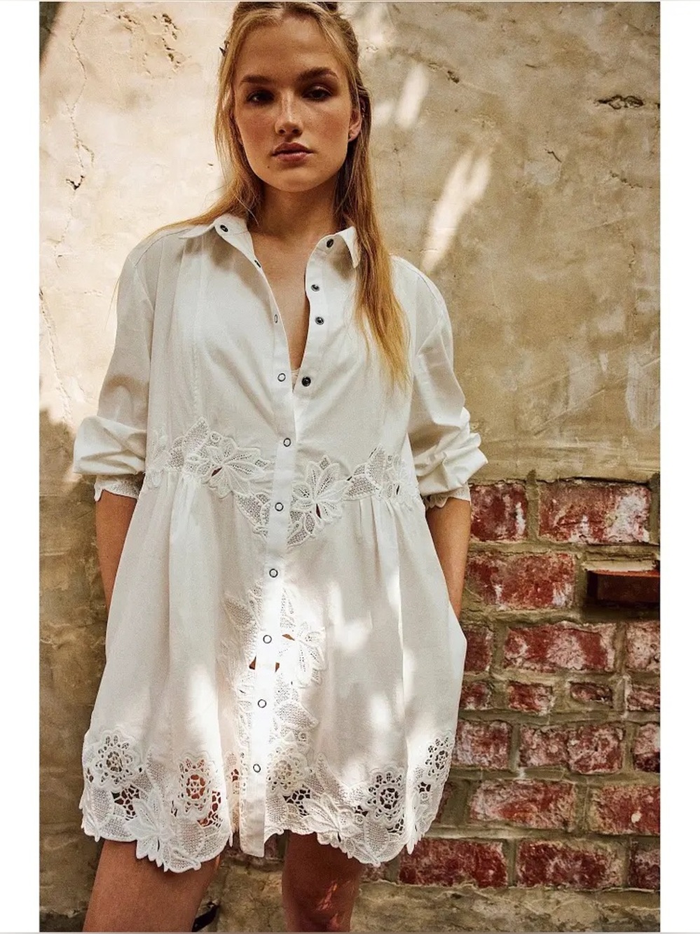 Free people White Lace-Trim Button-Front Women's dress